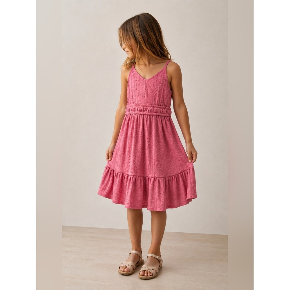 Sugar & Jade Girls Large Pink Textured Tiered Dress